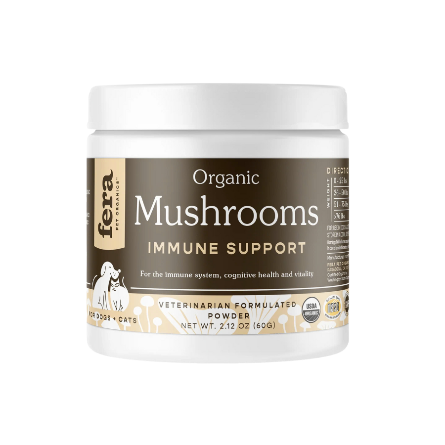 Bột Nấm hữu cơ Fera Pets Mushrooms tăng cường miễn dịch, chăm sóc tim mạch và não cho chó mèo 60g